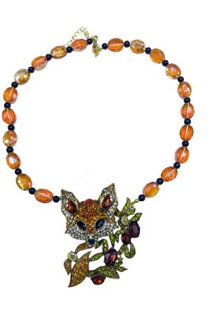 Vintage Exaggerated Design Diamond-Studded Crystal Fox Pendant Necklace Set, Unique Sweater Chain Jewelry for Women