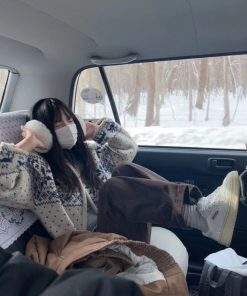 Vintage Fair Isle Pumpkin Snowflake Sweater Cardigan for Women - 2025 Knit Top for Christmas and Holiday Style