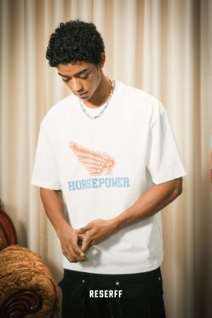 Vintage Flame Wings Heavyweight Cotton Short Sleeve T-Shirt for Men, American Style, High Street Fashion, Retro 90s Casual Wear