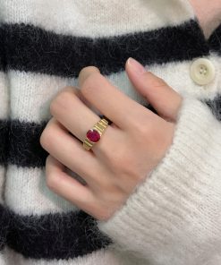Vintage Floating French Imitation Ruby Ring for Women, Niche Design, High-End Titanium Steel, Non-Fading Jewelry Statement Piece