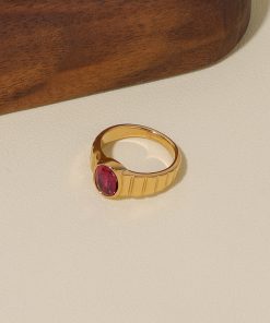 Vintage Floating French Imitation Ruby Ring for Women, Niche Design, High-End Titanium Steel, Non-Fading Jewelry Statement Piece