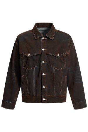 Vintage Flocked Wax Dyed Denim Jacket for Women - Stylish Streetwear with a High-End Feel, American Aesthetic Fashion Outerwear