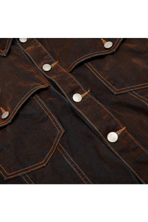 Vintage Flocked Wax Dyed Denim Jacket for Women - Stylish Streetwear with a High-End Feel, American Aesthetic Fashion Outerwear