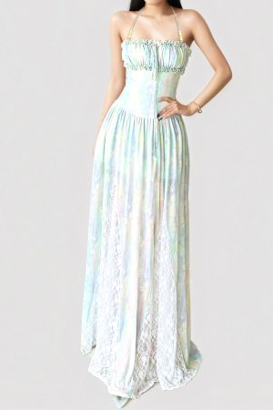 Vintage Floral Beaded Lace Dress with Tulle Skirt - Girlish Waist-Defined Style for Elegant Summer Looks