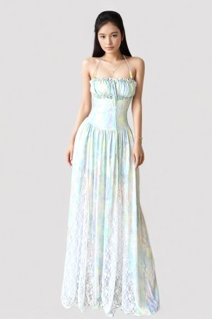 Vintage Floral Beaded Lace Dress with Tulle Skirt - Girlish Waist-Defined Style for Elegant Summer Looks