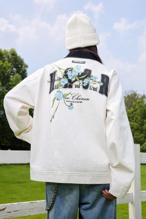 Vintage Floral Embroidered Lapel Jacket - Short Wide Design, American Style, Trendy 90s Inspired Outerwear