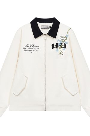 Vintage Floral Embroidered Lapel Jacket - Short Wide Design, American Style, Trendy 90s Inspired Outerwear