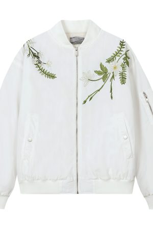 Vintage Floral Embroidery Padded Flight Jacket - American Style, Retro 90s Fashion, Trendy Outerwear for Women