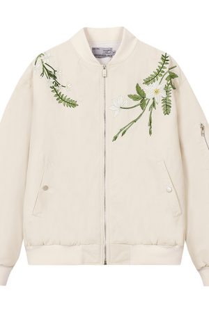 Vintage Floral Embroidery Padded Flight Jacket - American Style, Retro 90s Fashion, Trendy Outerwear for Women