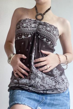 Vintage Floral Print Beaded Neck Top for Women - Loose Fit American Style Casual Wear