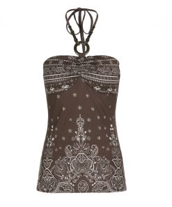 Vintage Floral Print Beaded Neck Top for Women - Loose Fit American Style Casual Wear