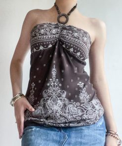 Vintage Floral Print Beaded Neck Top for Women - Loose Fit American Style Casual Wear