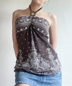 Vintage Floral Print Beaded Neck Top for Women - Loose Fit American Style Casual Wear