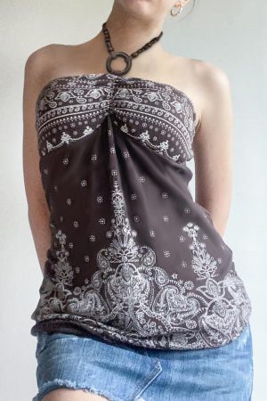 Vintage Floral Print Beaded Neck Top for Women - Loose Fit American Style Casual Wear