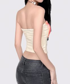 Vintage Floral Print Cropped Strapless Top for Women - 90s Inspired Summer Vacation Style