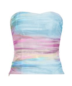 Vintage Floral Print Cropped Strapless Top for Women - 90s Inspired Summer Vacation Style