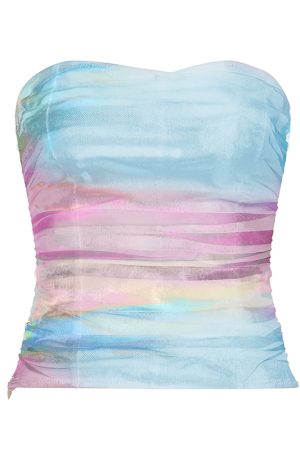 Vintage Floral Print Cropped Strapless Top for Women - 90s Inspired Summer Vacation Style
