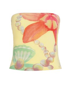 Vintage Floral Print Cropped Strapless Top for Women - 90s Inspired Summer Vacation Style