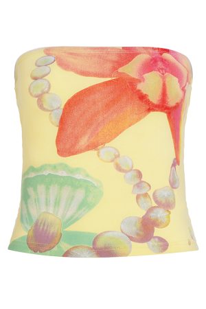 Vintage Floral Print Cropped Strapless Top for Women - 90s Inspired Summer Vacation Style