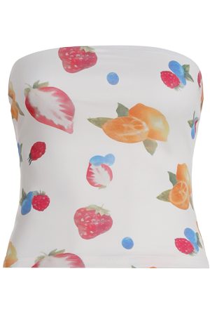 Vintage Floral Print Cropped Strapless Top for Women - 90s Inspired Summer Vacation Style