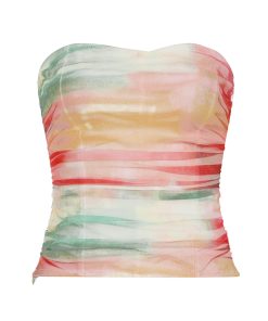 Vintage Floral Print Cropped Strapless Top for Women - 90s Inspired Summer Vacation Style