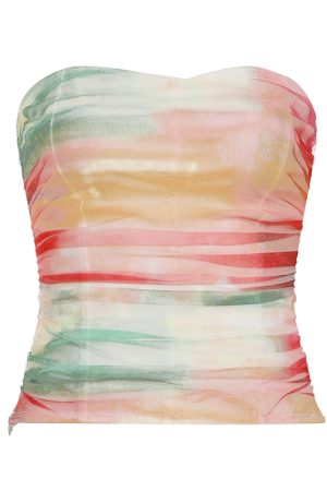 Vintage Floral Print Cropped Strapless Top for Women - 90s Inspired Summer Vacation Style