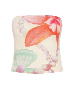 Vintage Floral Print Cropped Strapless Top for Women - 90s Inspired Summer Vacation Style