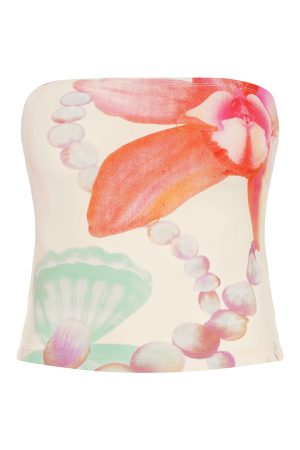 Vintage Floral Print Cropped Strapless Top for Women - 90s Inspired Summer Vacation Style