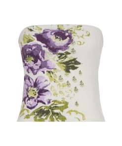 Vintage Floral Print Cropped Strapless Top for Women - 90s Inspired Summer Vacation Style