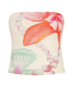 Vintage Floral Print Cropped Strapless Top for Women - 90s Inspired Summer Vacation Style