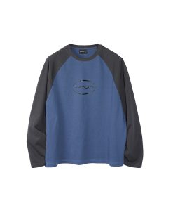 Vintage Floral Raglan Long Sleeve T-shirt in Blue Gray and White - 90s Inspired Design with Roaring Beast Logo