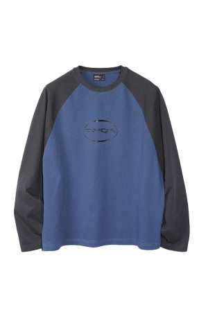 Vintage Floral Raglan Long Sleeve T-shirt in Blue Gray and White - 90s Inspired Design with Roaring Beast Logo