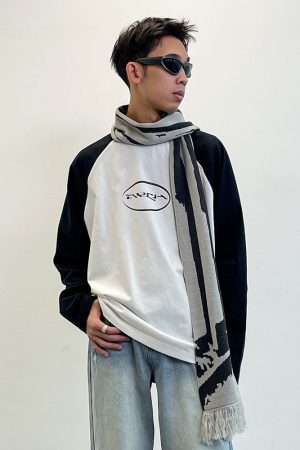 Vintage Floral Raglan Long Sleeve T-shirt in Blue Gray and White - 90s Inspired Design with Roaring Beast Logo