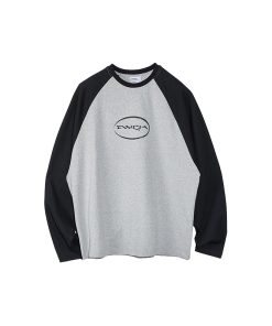Vintage Floral Raglan Long Sleeve T-shirt in Blue Gray and White - 90s Inspired Design with Roaring Beast Logo