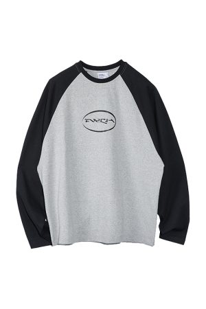 Vintage Floral Raglan Long Sleeve T-shirt in Blue Gray and White - 90s Inspired Design with Roaring Beast Logo