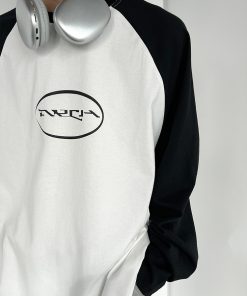 Vintage Floral Raglan Long Sleeve T-shirt in Blue Gray and White - 90s Inspired Design with Roaring Beast Logo