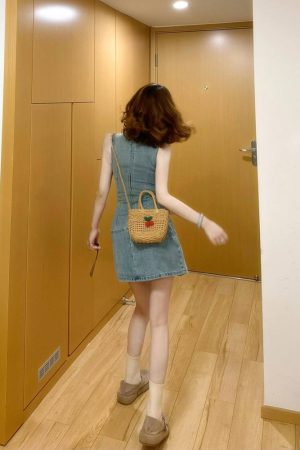 Vintage French Denim Embroidered Sleeveless Dress for Women - Waist-Cinching, Stylish Short Skirt for Summer, Niche Fashion Trend
