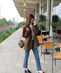 Vintage French High-End Corduroy Blazer for Women - Loose-Fitting Autumn Winter Suit Jacket, Chic 90s Style Outerwear