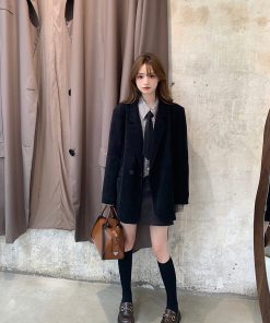 Vintage French High-End Corduroy Blazer for Women - Loose-Fitting Autumn Winter Suit Jacket, Chic 90s Style Outerwear