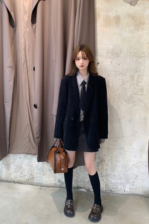 Vintage French High-End Corduroy Blazer for Women - Loose-Fitting Autumn Winter Suit Jacket, Chic 90s Style Outerwear