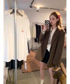 Vintage French High-End Corduroy Blazer for Women - Loose-Fitting Autumn Winter Suit Jacket, Chic 90s Style Outerwear