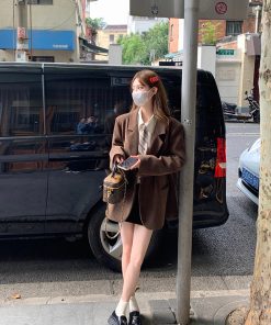 Vintage French High-End Corduroy Blazer for Women - Loose-Fitting Autumn Winter Suit Jacket, Chic 90s Style Outerwear