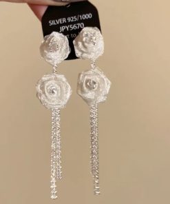 Vintage French Lace Rose Tassel Earrings - Elegant Studs with Light Luxury and Sweet Charm for Fashion Lovers
