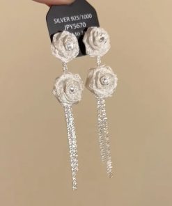Vintage French Lace Rose Tassel Earrings - Elegant Studs with Light Luxury and Sweet Charm for Fashion Lovers