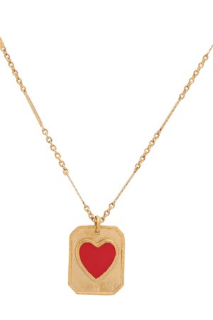Vintage French Red Heart Pendant Necklace for Women - Layered Square Design, Elegant Collarbone Sweater Chain, Retro Fashion Accessory