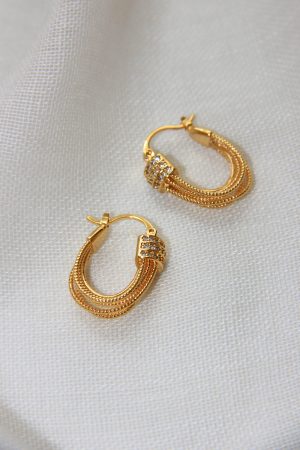 Vintage French-Style Multi-Layer Twisted Oval Ear Clips with Micro-Inlaid Diamonds - High-End Niche Design Earrings