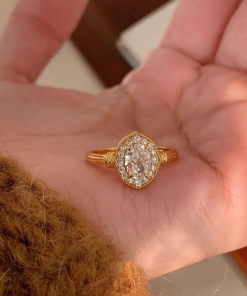 Vintage French-Style Sparkling Pigeon Egg Ring for Women, Niche Design, Fashionable and Versatile Light Luxury Accessory