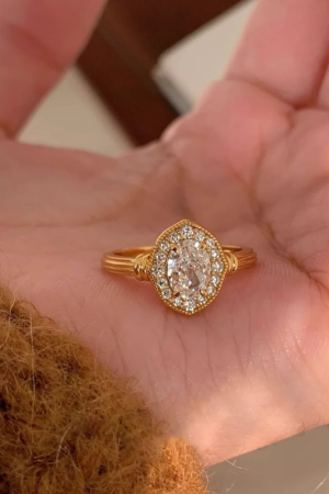 Vintage French-Style Sparkling Pigeon Egg Ring for Women, Niche Design, Fashionable and Versatile Light Luxury Accessory