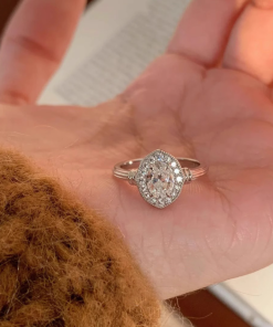 Vintage French-Style Sparkling Pigeon Egg Ring for Women, Niche Design, Fashionable and Versatile Light Luxury Accessory