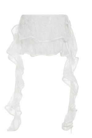 Vintage French White Lace Spliced Layered Ribbon Cake Skirt - Lace-Up Low-Waist Short Skirt for Summer Y2K Style